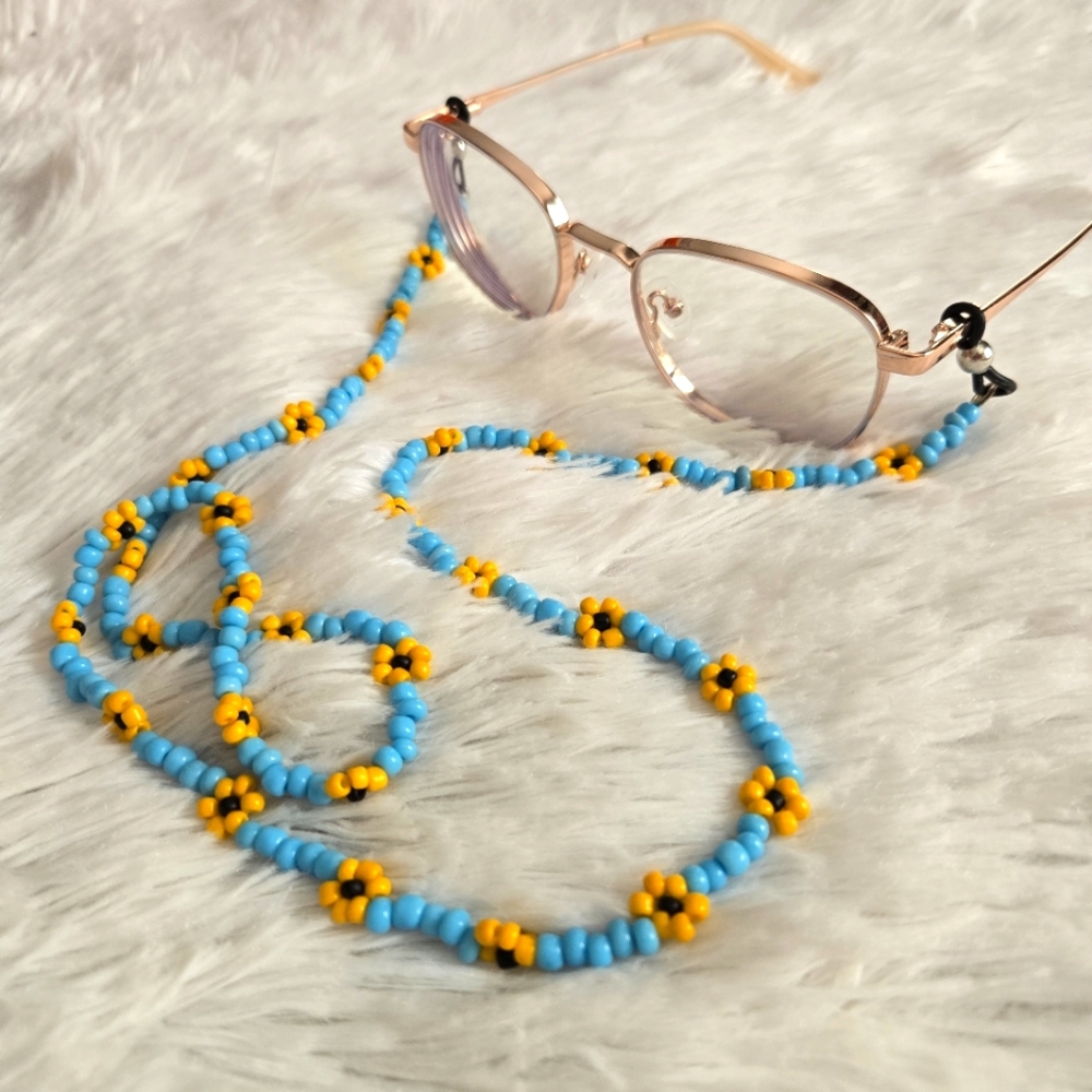 Handmade Glasses/Sunglasses Chain Blue Yellow Daisy Chain